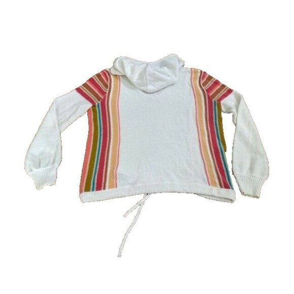 ROXY V neck Pullover Sweater Striped Medium Hood Oversized Beach Boho Turning Ou - Picture 6 of 9